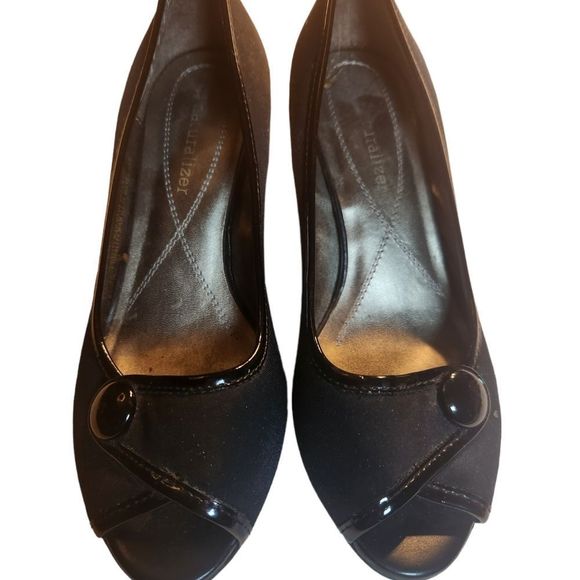 Naturalizer Shoes Heel Peep Toe Button Black Womens 6M - Picture 2 of 12